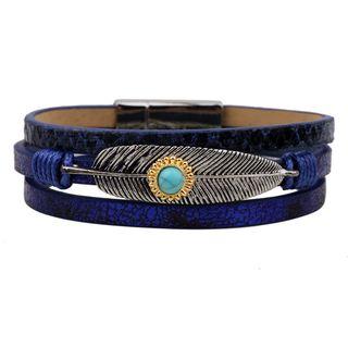 Metal Feather Layered Leather Bracelet
