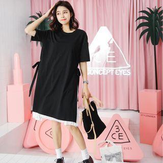 Set: Short-sleeve Slit T-shirt Dress + Tank Dress