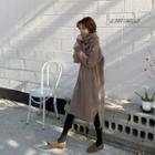 Set: V-neck Slit-side Ribbed Knit Dress + Muffler Cocoa - One Size