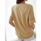 Open-placket Crochet-trim Top