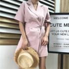 Buttoned Elbow-sleeve A-line Dress