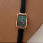 Faux Leather Square Watch A80 - Green Dial - Black - One Size