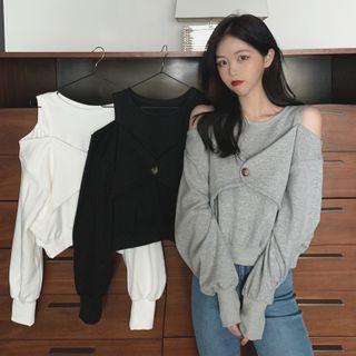 Cold Shoulder Button-accent Sweatshirt