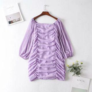 Lantern-sleeve Floral Mini Sheath Dress