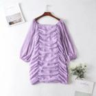 Lantern-sleeve Floral Mini Sheath Dress
