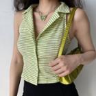 Cropped Lapel Striped Sleeveless Top