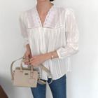 V-neck Perforated Eyelet-lace Blouse One Size