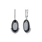925 Sterling Silve Simple Elegant Noble Romantic Geometric Oval Circle Black Ceramic Earrings With Cubic Zircon Silver - One Size