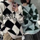Couple Matching Lettering Argyle Sweater