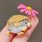 Hedgehog & Flower Alloy Brooch Ly624 - Pink & Yellow & Gray - One Size
