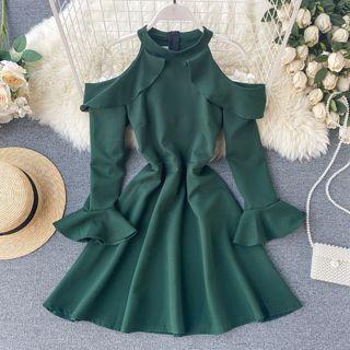 Bell-sleeve Halter A-line Dress