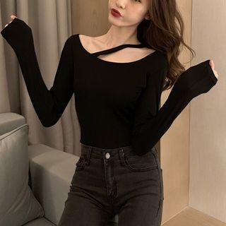 Plain Halter Crewneck Long-sleeve T-shirt