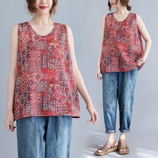 Print Flowy Tank Top Red - One Size