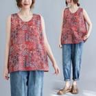 Print Flowy Tank Top Red - One Size