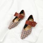 Buckled Plaid Pointed Flats