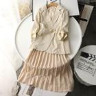 Set: Blazer + Spaghetti Strap Pleated Midi A-line Dress
