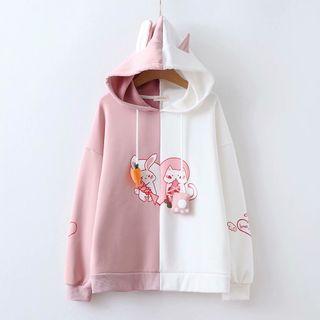 Two-tone Cat Print Hoodie