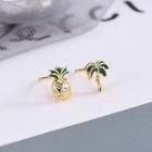 Non-matching 925 Sterling Silver Rhinestone Pineapple & Tree Earring Es933 - 1 Pair - One Size