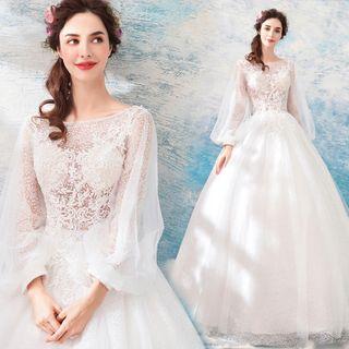 Open Back Long-sleeve A-line Wedding Dress