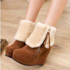 Furry Platform Wedge Snow Short Boots