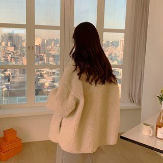 Wide-collar Zip-up Boxy Dumble Jacket