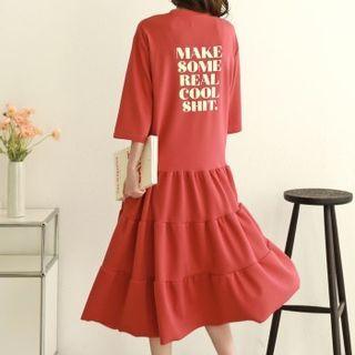 Letter Tiered Midi T-shirt Dress