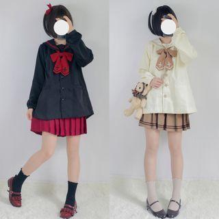 Sailor Collar Buttoned Jacket / Pleated Skirt / Set