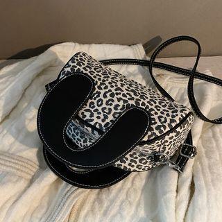 Leopard Print Top Handle Crossbody Bag