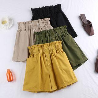 Paperbag-waist Buttoned Wide Leg Shorts