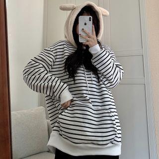 Ear Applique Striped Hoodie