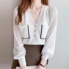 Long-sleeve Contrast Trim Cropped Sweater