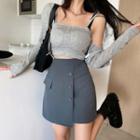 Plain Slim-fit Skirt / Set: Cropped Camisole Top + Light Jacket