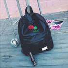 Faux-leather Rose Embroidered Backpack
