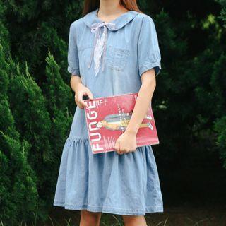 Peter Pan Collar Denim Short-sleeve Dress