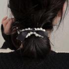 Bow Faux Pearl Hair Tie 2437a - Hairt Tie - Faux Crystal - Black - One Size