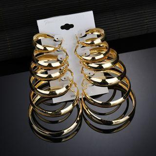 Set Of 6 Pairs: Alloy Hoop Earring Set Of 6 Pairs - Silver - One Size