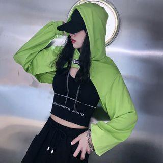 Cropped Lettering Print Hoodie / Tank Top / Set