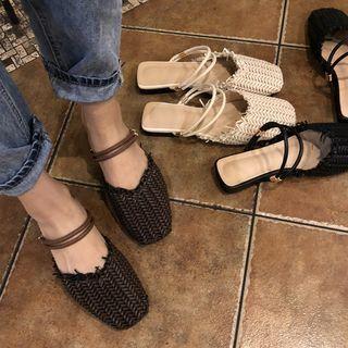 Block Heel Woven Mules