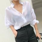 Puff-sleeve Frilled See-through Blouse