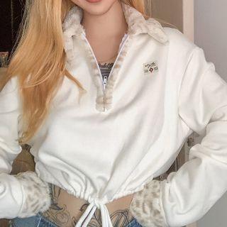 Fluffy Collar Drawstring Sweatshirt