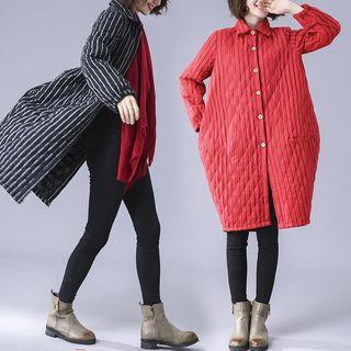Striped Quilted Button Coat
