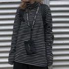 Long-sleeve Turtleneck Striped T-shirt Black - One Size