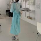 Elbow-sleeve T-shirt / Slit Midi Overall Dress