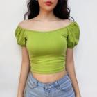 Boatneck Puff-sleeve Crop T-shirt In 6 Colors