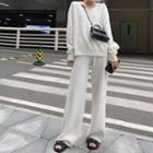 Set: V-neck Plain Sweater + Straight Leg Pants