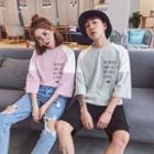 Couple Matching Color Block Lettering 3/4-sleeve T-shirt