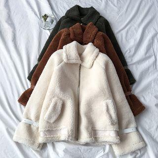 Buckled Cuff Faux Shearling Zip Jacket