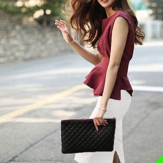 Sleeveless Ruffle Linen-blend Top