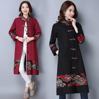 Print Chinese Frog Button Long Jacket