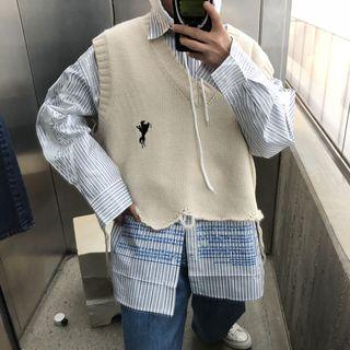 Couple Matching Embroidered Cropped Knit Vest